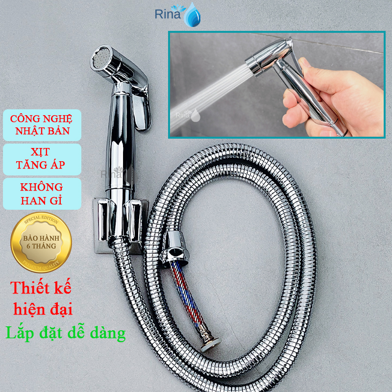 ĐẲNG CẤP CHẤT LƯỢNG, CHỊU ÁP LỰC CAO, Bộ Vòi Xịt Vệ Sinh cao cấp Rina đồng thau xi bóng RN02T