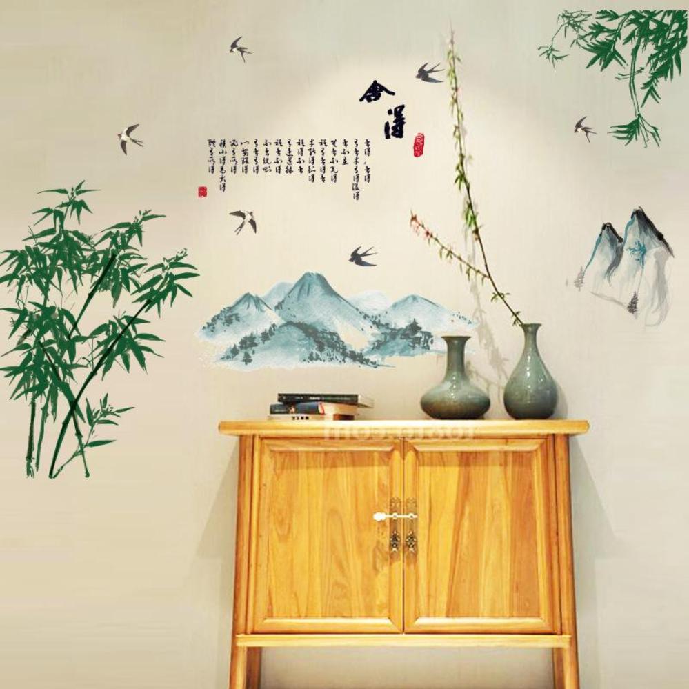 Decal dán tường nghệ thuật khung cảnh thiên nhiên cây tre SL1933 + H00X