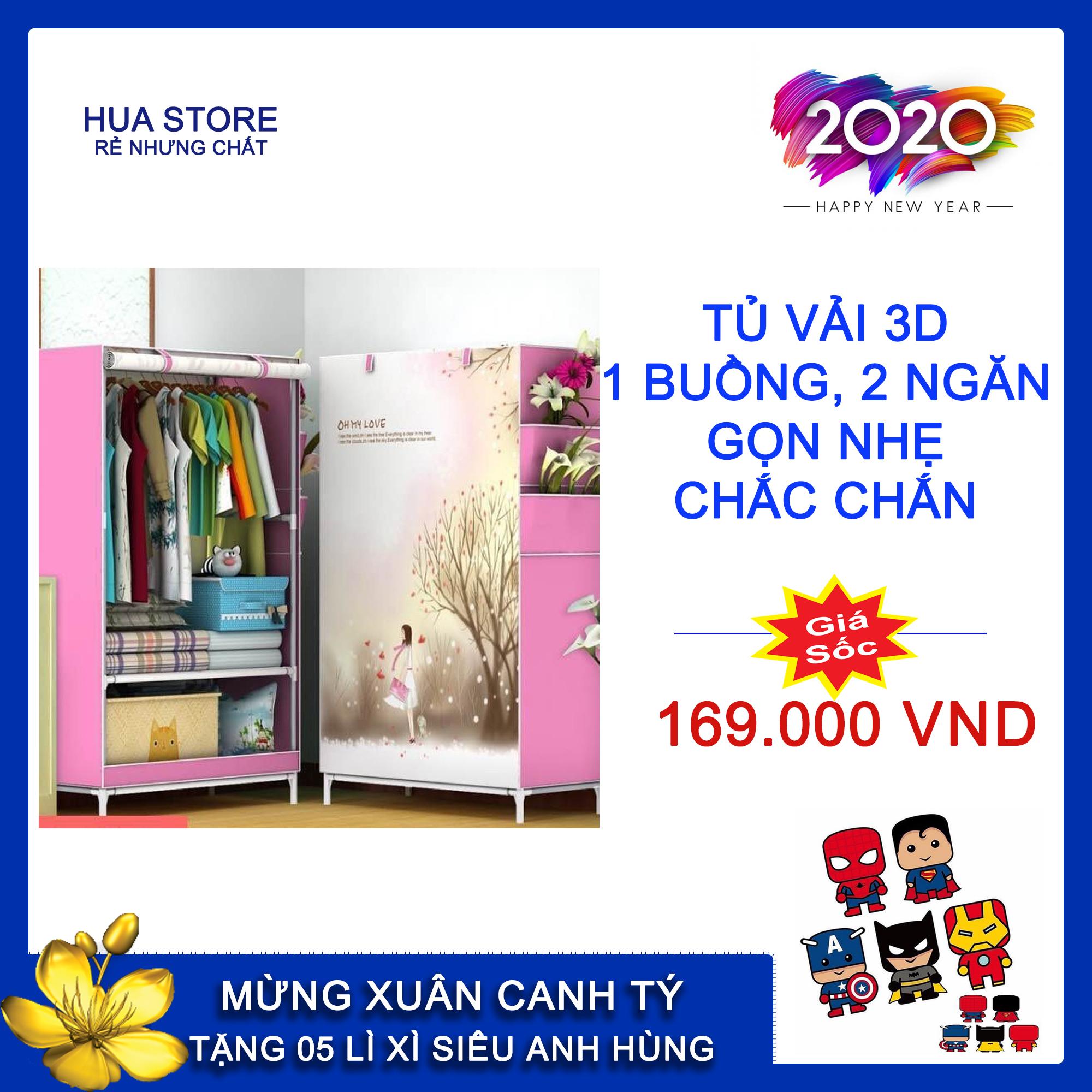 Tủ Vải 3D 1 Buồng, 2 Ngăn - Gọn Nhẹ - Chắc Chắn, Tủ Nhựa, Tủ Quần Áo, Tủ Vải