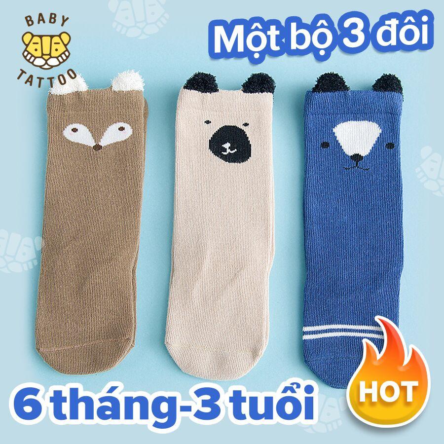 [HCM]BABY TATTOO Combo 3 đôi Vớ cho bé yêu Vớ dài siêu dễ thương cho bé yêu mặc khi mùa xuân và mùa hè Hình 3D đầu động vật hoạt hình 6 tháng - 3 tuổi.