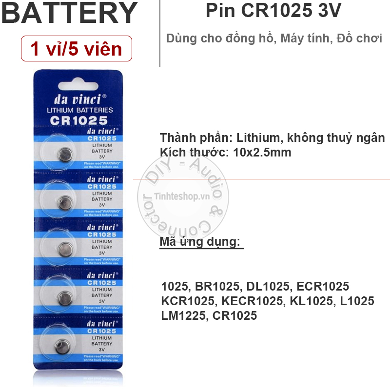 Pin cr1025 kcr1025 br1025 ecr1025 davinci 3v lithium 1 vỉ 5 viên