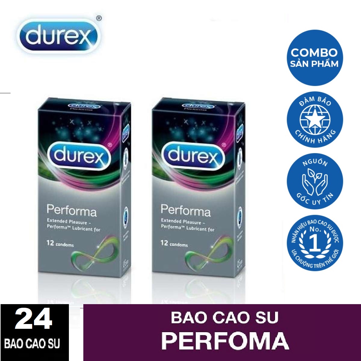 [HCM][Combo 2 Hộp] Bao cao su Durex Performa kéo dài thời gian quan hệ 24 Chiếc [ Che tên sản phẩm khi giao hàng ]
