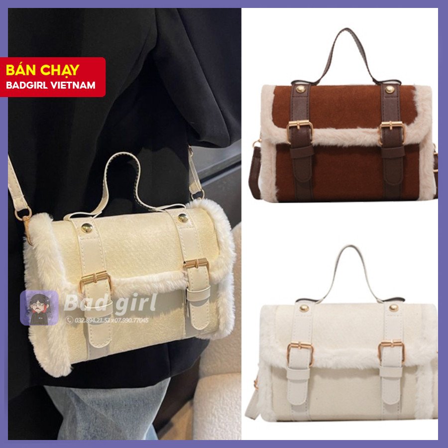 Túi xách nữ túi xách vải bố phối lông thời trang hàn quốc xu hướng túi xách đẹp BADGIRL BD7778