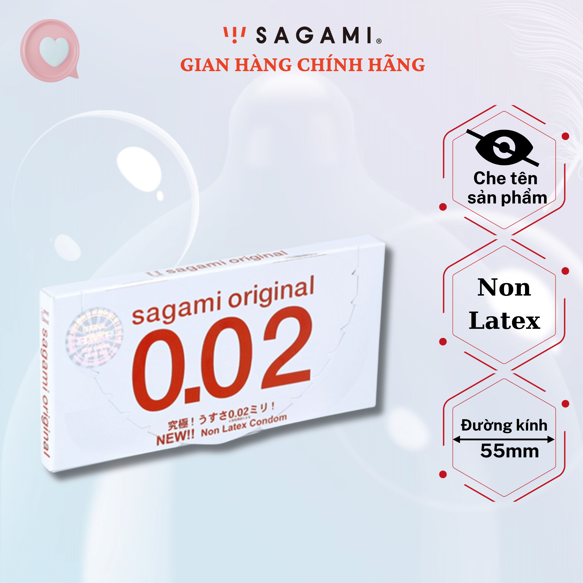 Bao cao su Sagami Original 0.02 ( hộp 2 chiếc) - baocao su nam siêu mỏng, Non latex