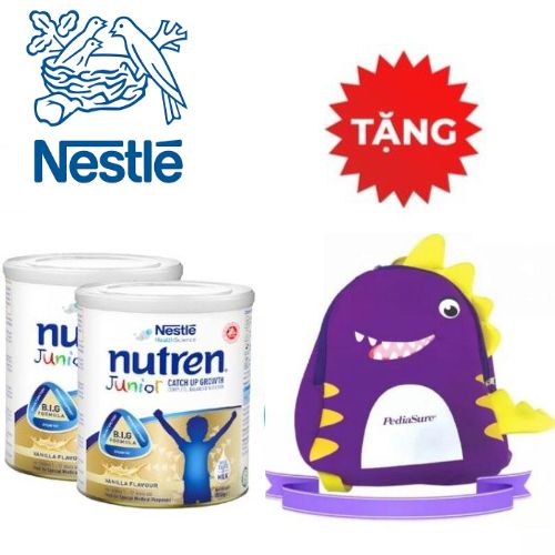 Combo 2 lon sữa bột Nutren Junior cho trẻ từ 1-12 tuổi lon 850g Tặng balo khủng long