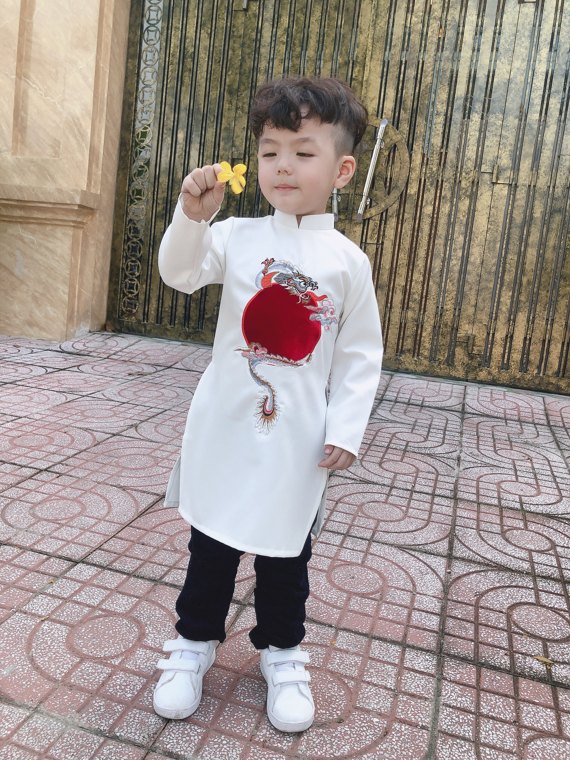 Áo Dài Tết Cho Bé Trai Cao Cấp Loại 1 [H&H] Áo Dài Tết Bạch Mã Hoàng Tử Họa Tiết Rồng May Mắn Chất Vải Mềm Mịn Không Gây Ngứa Bí Da
