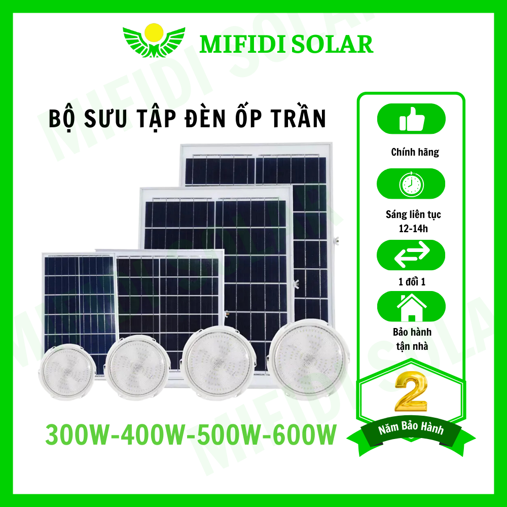 Đèn Ốp Trần Năng Lượng Mặt Trời 600W 500W 400w 300w 200W Mifidi Solar Có Remote Sẵn dây 5met Sáng Liên Tục trên 10h Bh 2 Năm