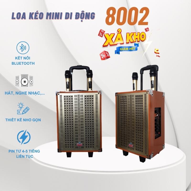 Loa kéo gỗ Ontekco 8002 kèm 2 micro Công suất mở rộng lên đến 300w không dây chuyên nghiệp Bảo hành 12 tháng