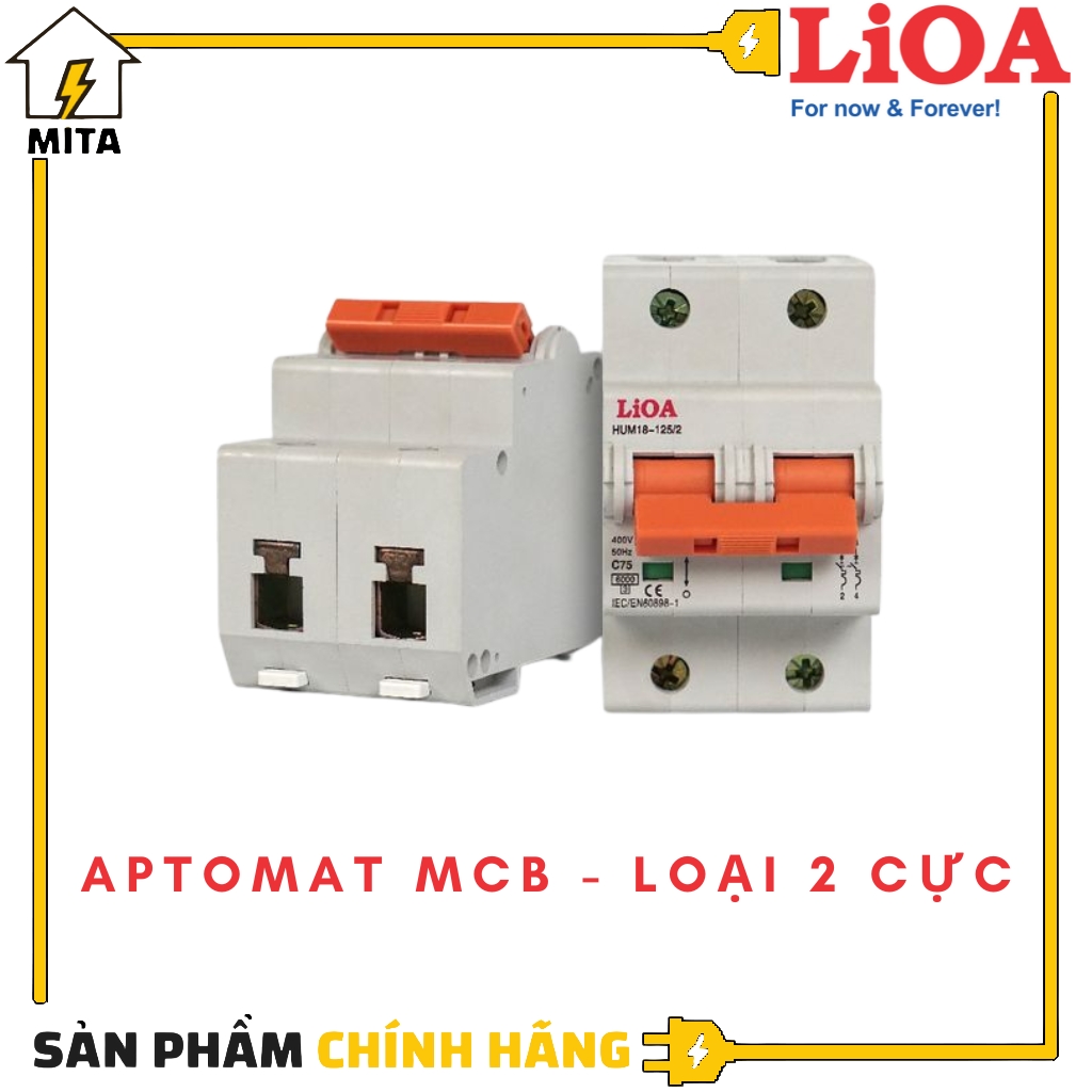 Cầu dao tự động an toàn lioa 2 cực 6a đến 63a dòng cắt 4,5ka/10ka lioa mcb2p