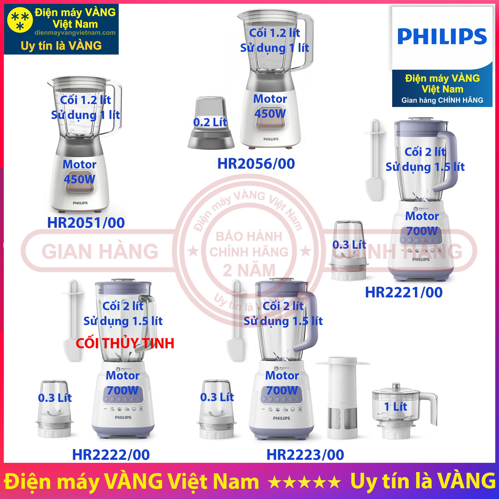 Máy xay sinh tố philips hr2051 hr2056 hr2221 hr2222 hr2223 - hàng chính hãng