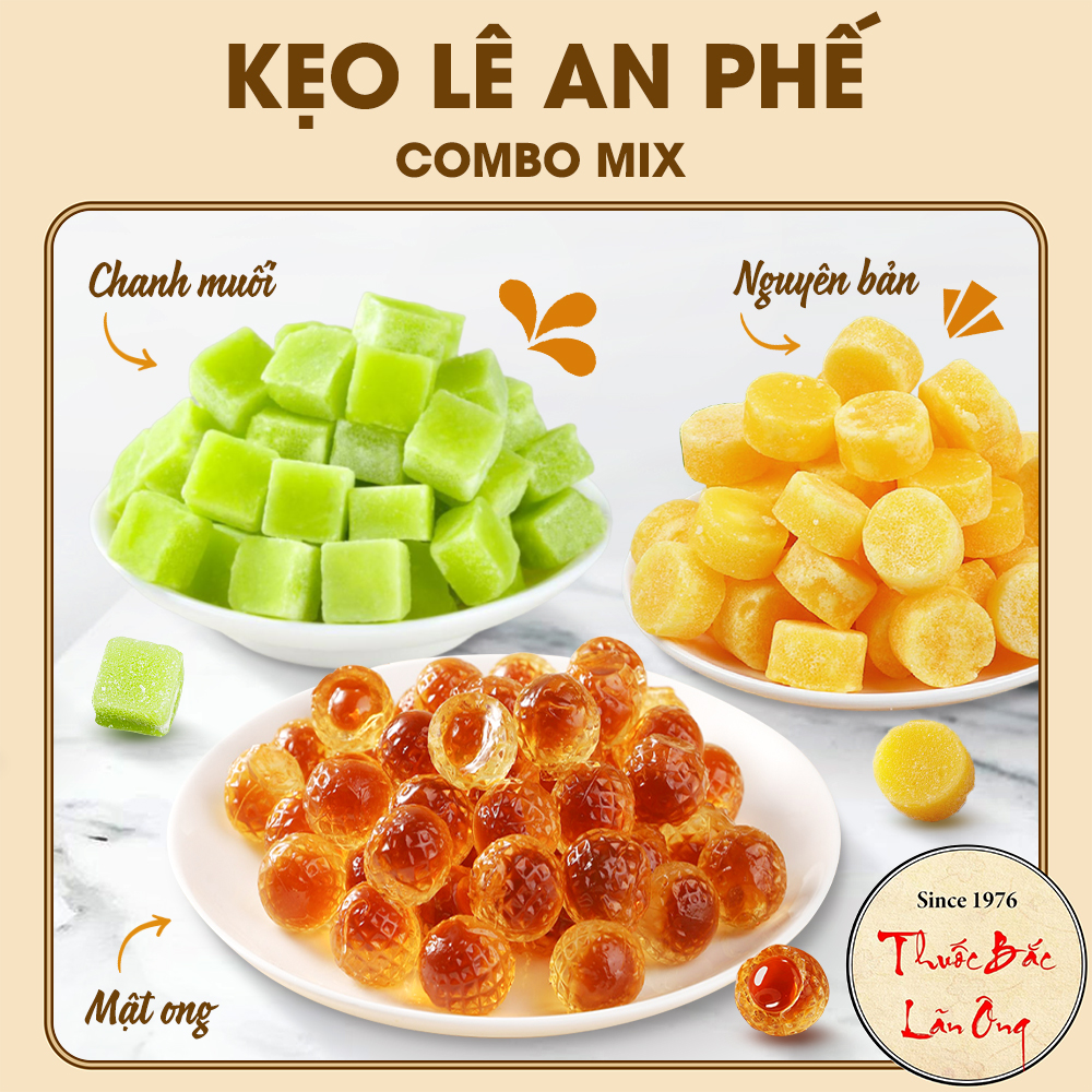  Combo kẹo lê an phế mix vị 1kg kẹo ngâm ho chanh muối mật ong thanh nhiệt giảm ho tiêu đờm 