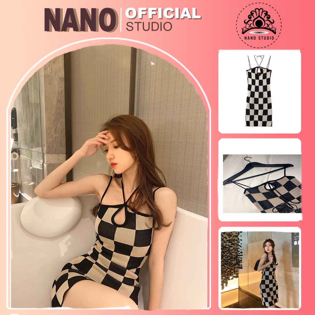 Đầm Body Caro 🌼NaNo Studio🌼váy 2 dây hoạ tiết caro phong cách nổi bật cá tính cho nữ