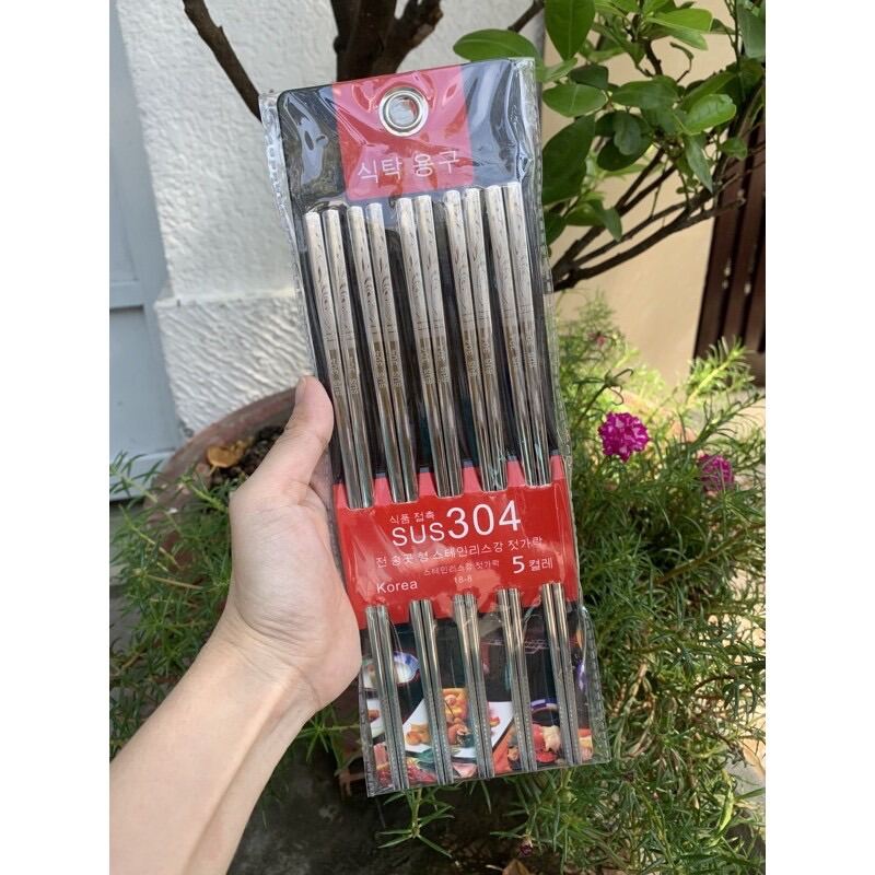 Sét 5 đôi đũa inox cán vuông inox 304 hàng dày loại 1
