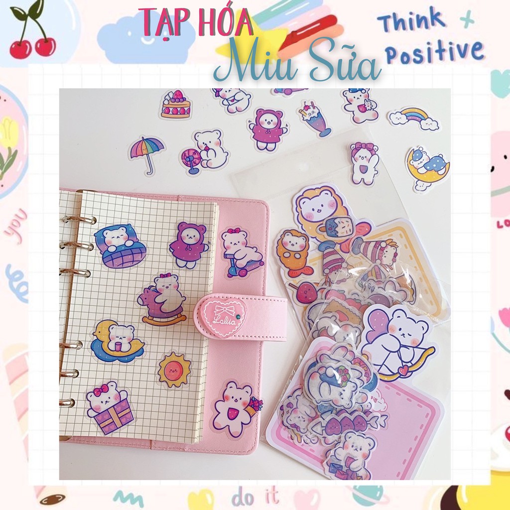 Set 40 stickers hình gấu dễ thương pvc chống nước - MiuSua