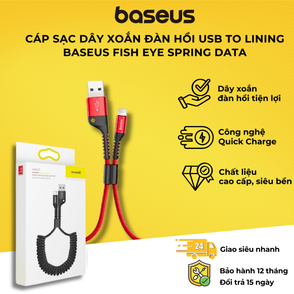 Cáp sạc Lightning dây xoắn đàn hồi Baseus Fish Eye Spring Data dùng cho iPhone / iPad
