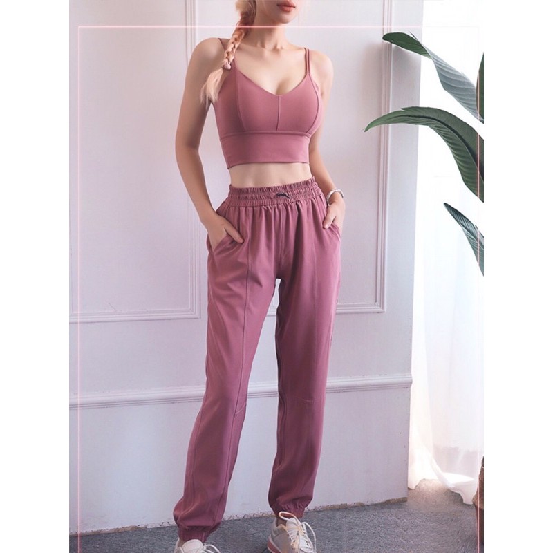 Set bộ tập gym yoga nữ- áo dây croptop phối quần jogger cực chất