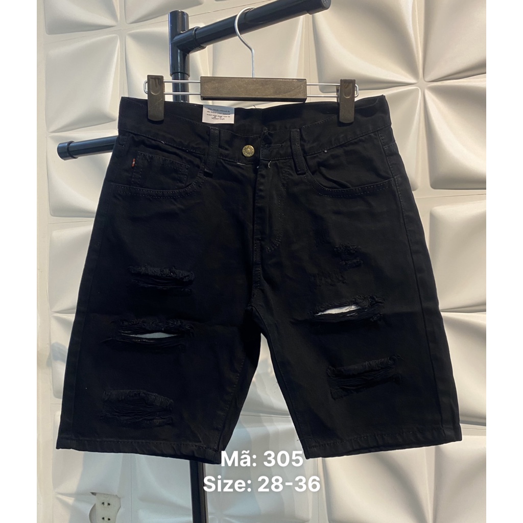 Quần short jean nam quần sọt jean màu đen trắng rách cá tính