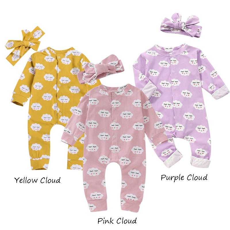 Mikrdoo Newborn Baby Boy Girl Bodysuit Long Sleeve Cloud Print Cotton