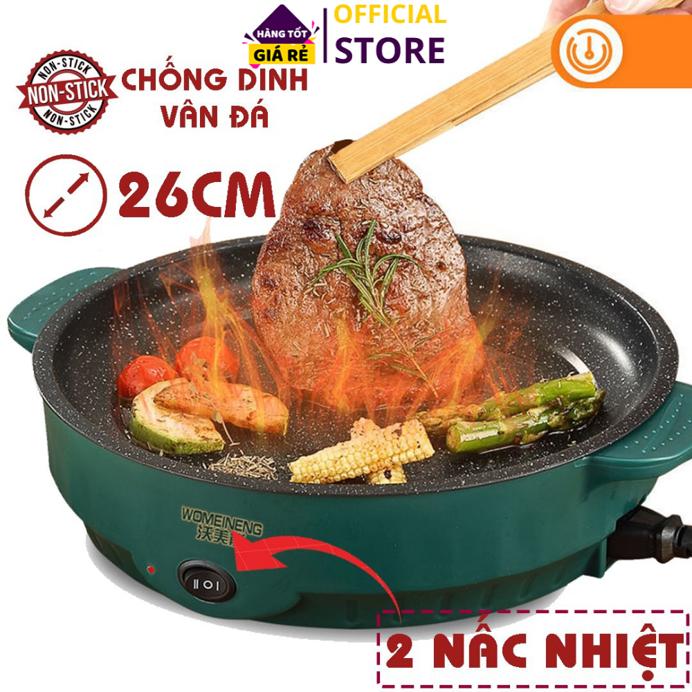 Chảo nướng điện Shanban không khói 26cm cao cấp Công Suất 600W có Vân Đá Chống Dính tiện dụng cho mọi gia đình