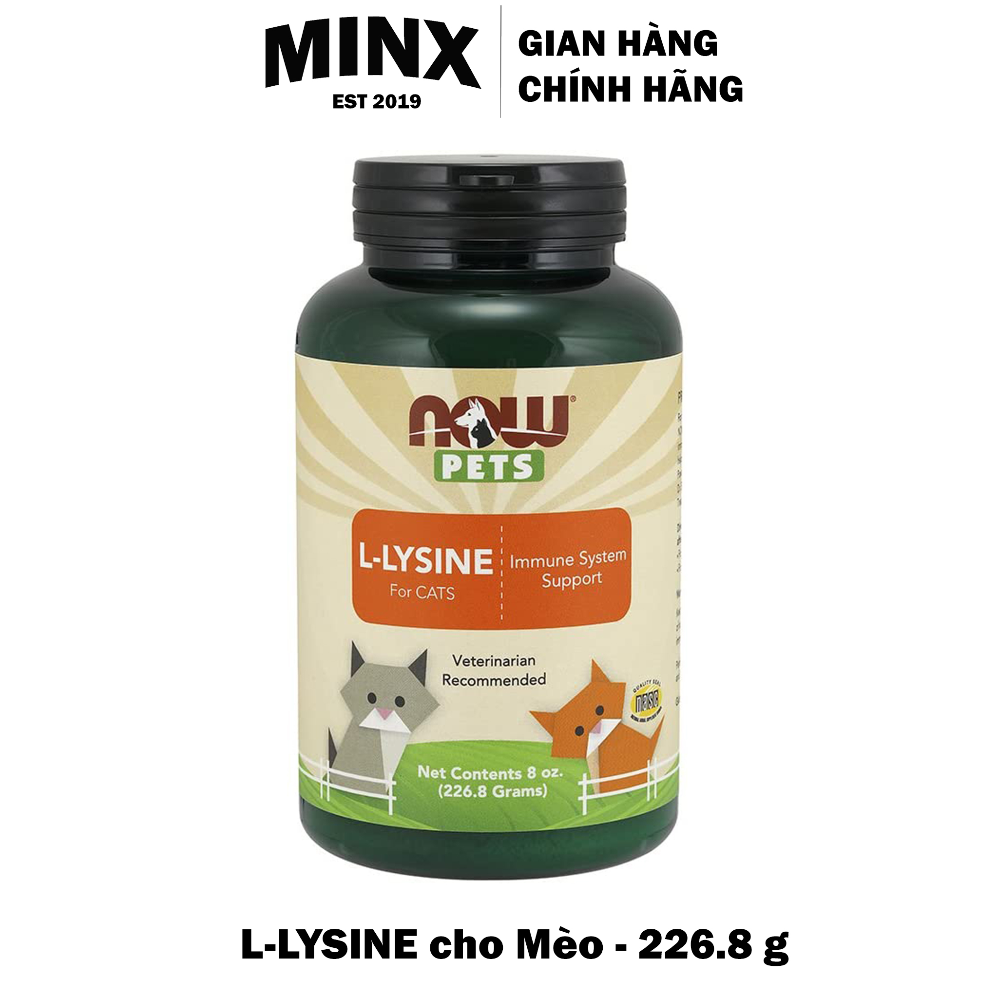 L Lysine cho Mèo - Now Pet l-lysine for Cat thú cưng hỗ trợ điều trị herpes, hỗ trợ hô hấp, tăng đề kháng, phòng bệnh hô hấp chảy nước mắt - MINX Store
