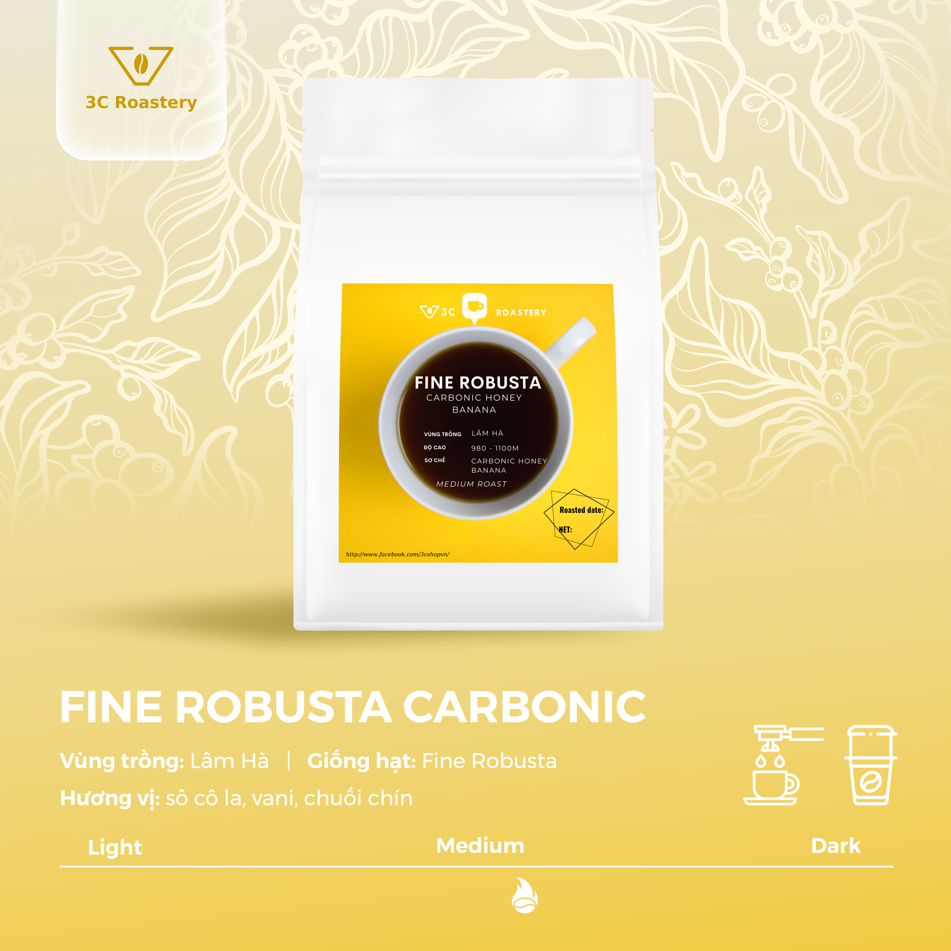 Cà phê Fine Robusta Carbonic vùng Lâm Hà hương chuối chín ngọt - 3C Roastery