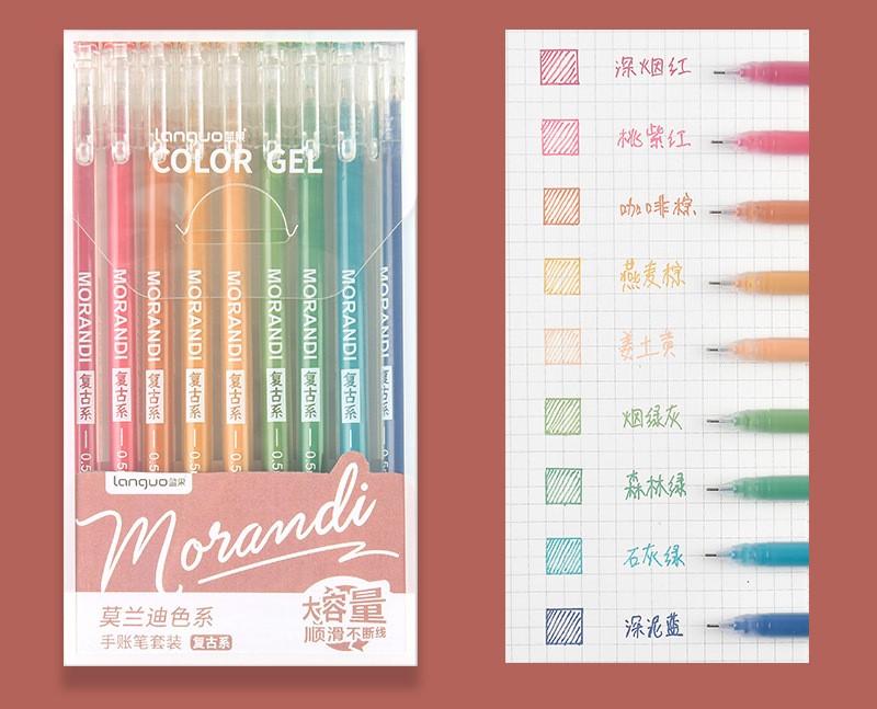 Set 9 bút mực gel Morandi nhiều màu nét 0.5mm viết êm tay