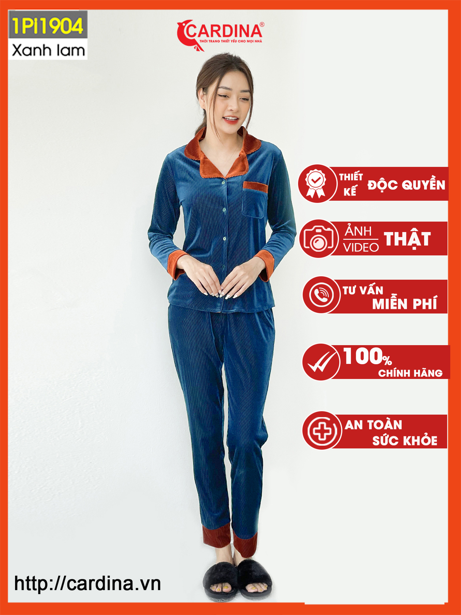 Đồ bộ pijama nữ cardina chất nhung tăm cao cấp kiểu dáng thanh lịch sang trọng 1pi19