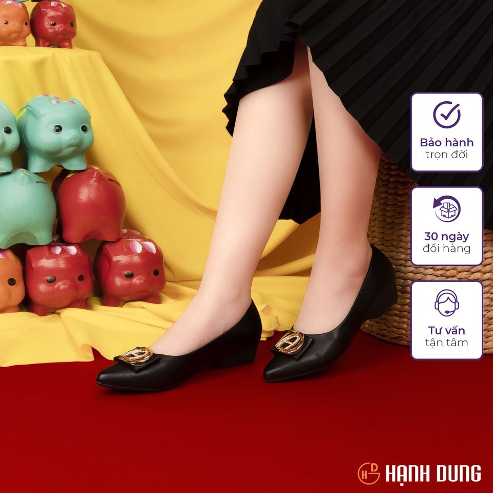 HCM Giày Bít Xuồng Hạnh Dung HD04833AD  Màu Đen Mờ - Kem - Đen Bóng