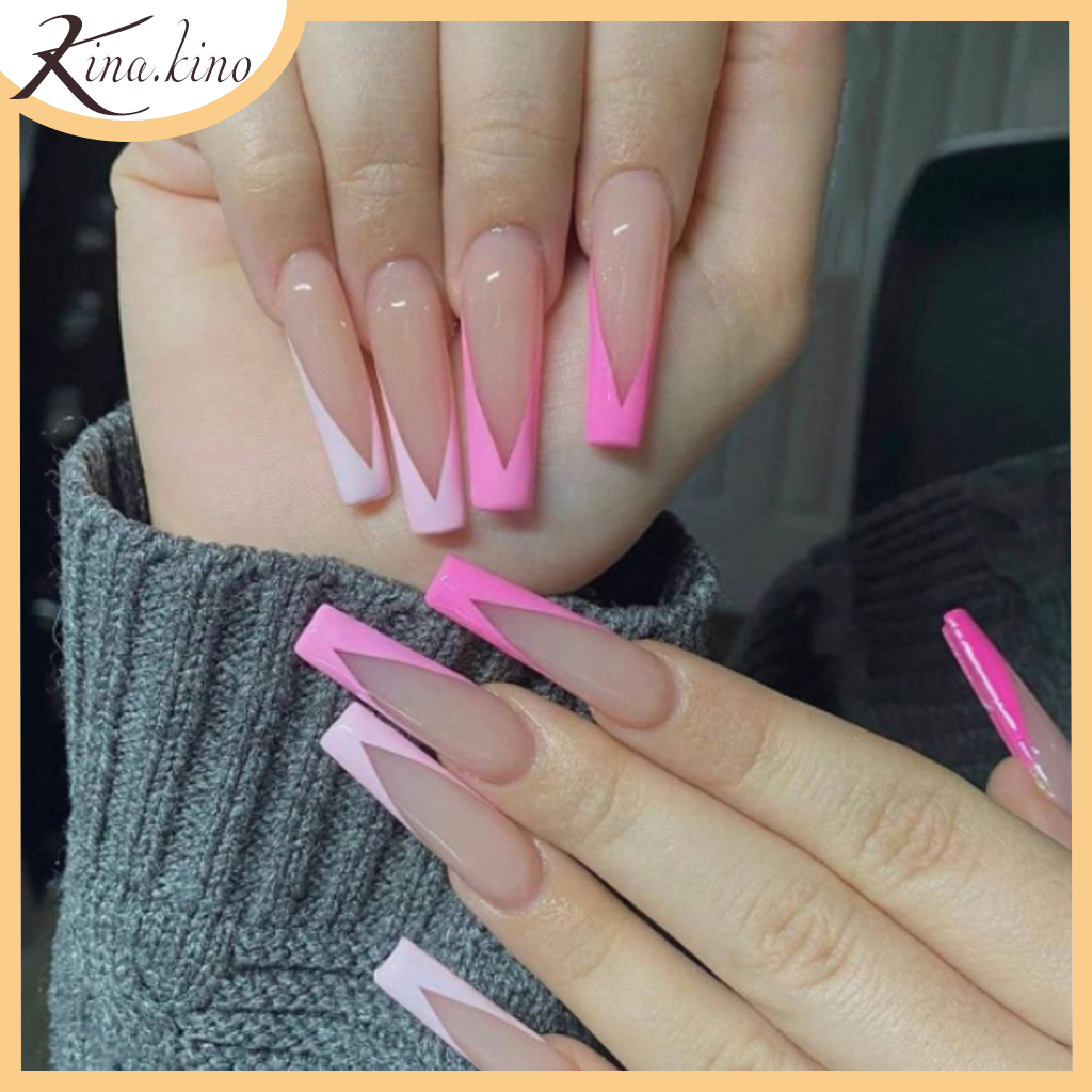 [HOT tháng 9] Móng tay giả dáng dài vuông cao cấp mẫu mới nhất siêu HOT, móng tay giả dài hộp 24 móng [ Tặng keo+dũa] Kinakino phukienlamdep