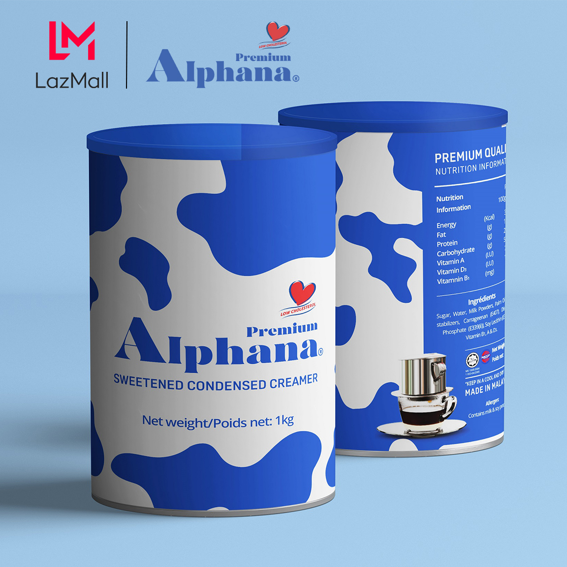Combo 2 Lon sữa Đặc Có Đường Premium Alphana Lon 1kg Giàu Protein Vitamin A D3 B1 nhập khẩu Mala