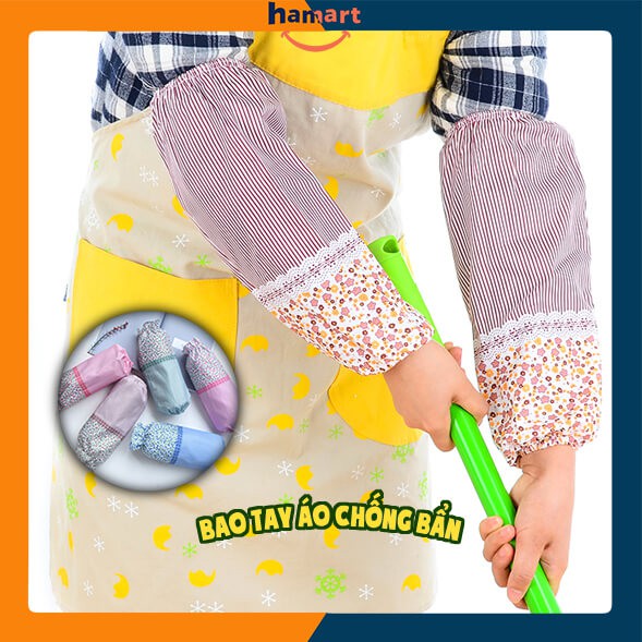 Bao tay rửa chén phong cách hàn quốc bao tay áo chống thấm nước vân hoa kẻ