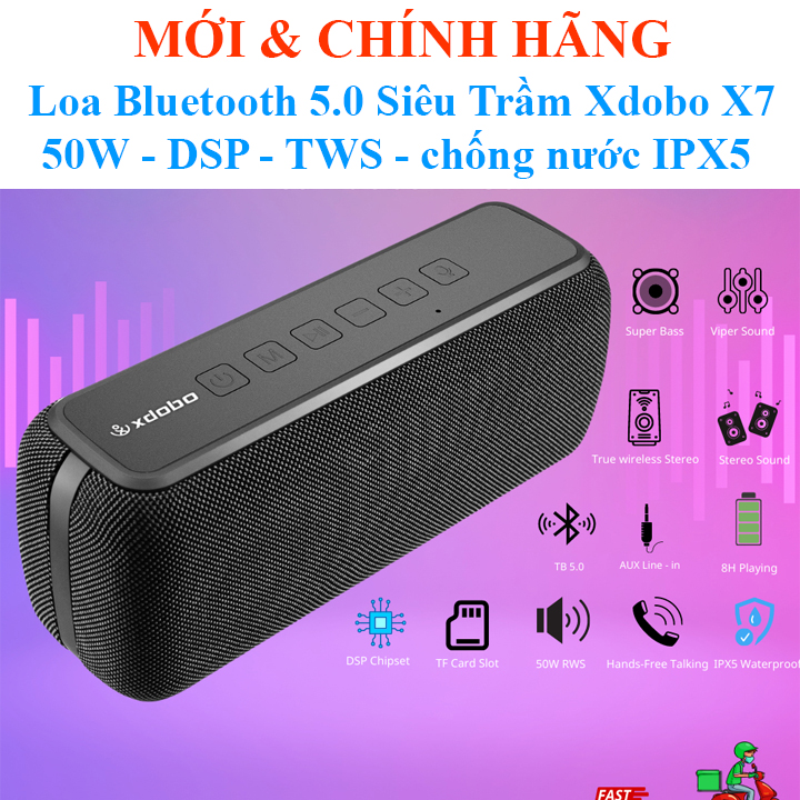 Loa bluetooth 5.0 siêu trầm xdobo x7 50w - dsp - tws - chống nước ipx5 xdobo x7