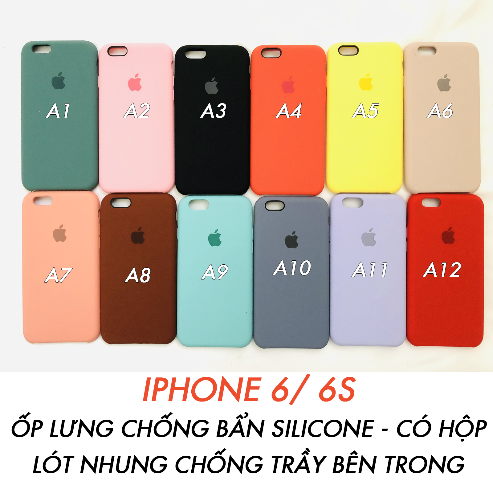 ỐP LƯNG CHỐNG BẨN IPHONE 6 6S SILICONE IP - CÓ HỘP - LÓT NHUNG CHỐNG TRẦY - NHIỀU MÀU [HOCO ĐÀ NẴNG]