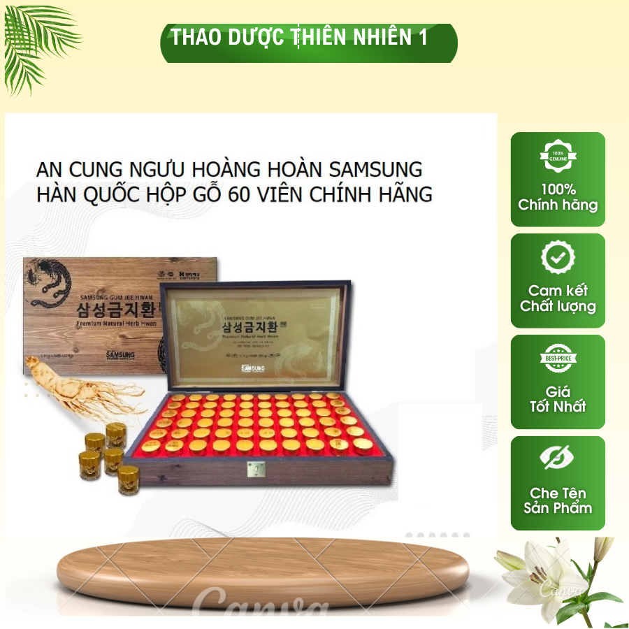 An cung ngưu hoàng hoàn samsung hàn quốc hộp gỗ 60 viên