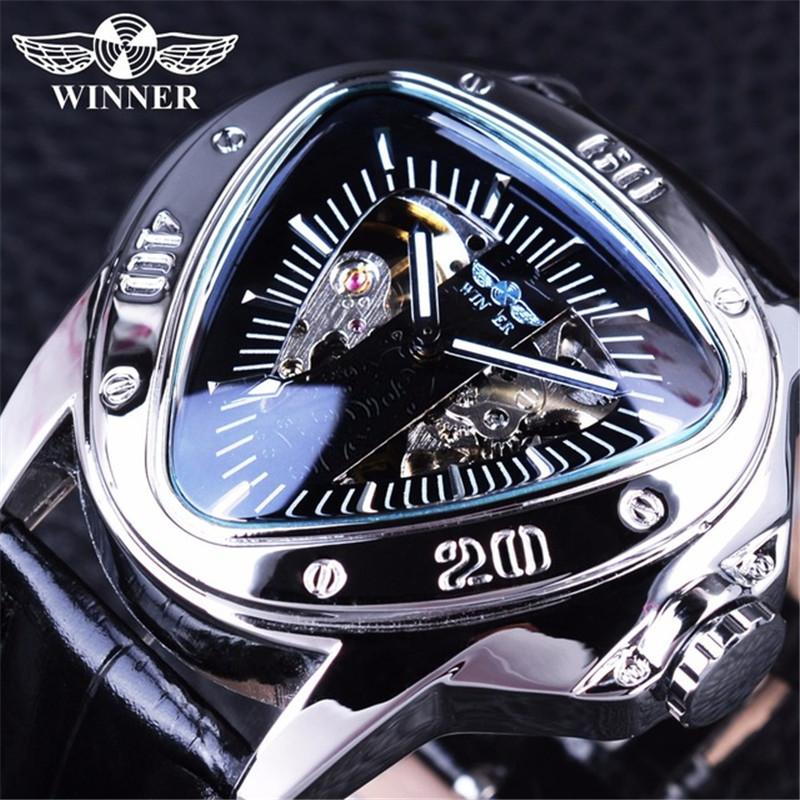 Đồng hồ cơ nam Winner A516 mặt tam giác lộ máy độc đáo