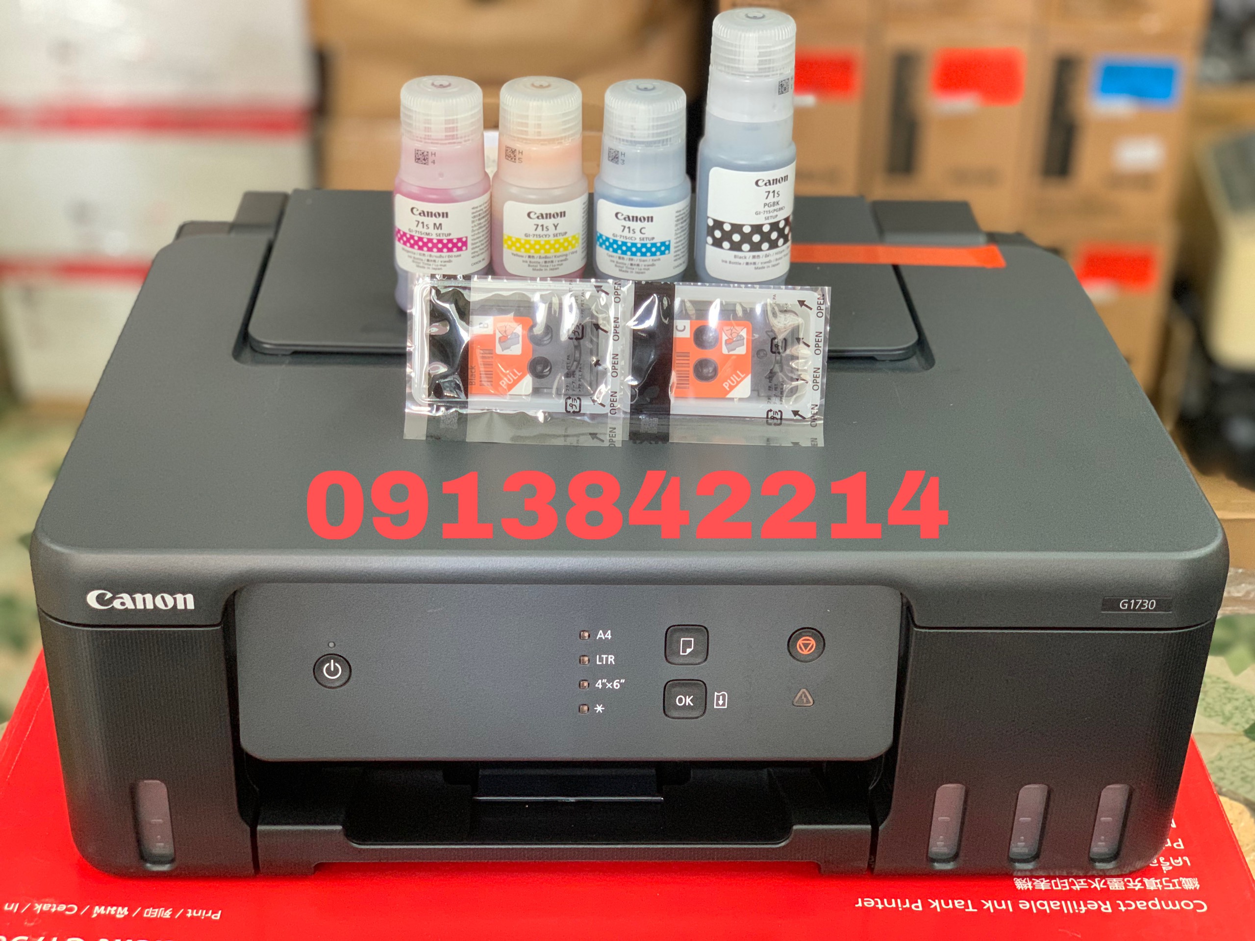 Máy in phun màu Canon G1730 thay G1010 đời mới 2023 sử dụng 4 bình mực in chính hãng Canon