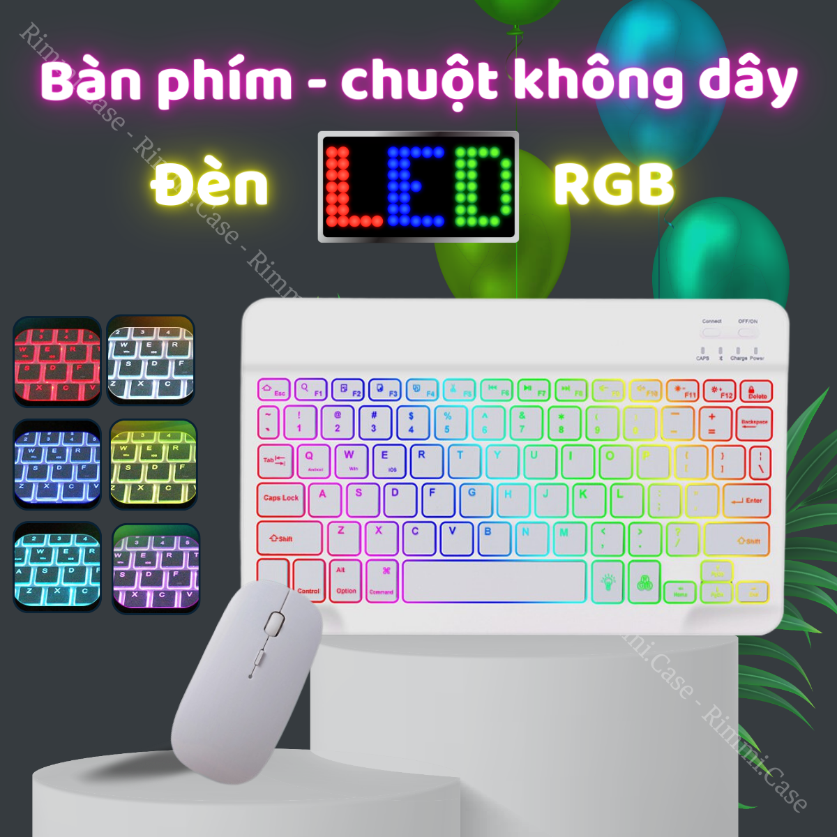 Bàn Phím Và Chuột Không Dây Bluetooth có thể sạc đèn LED RGB dùng cho điện thoại máy tính bảng