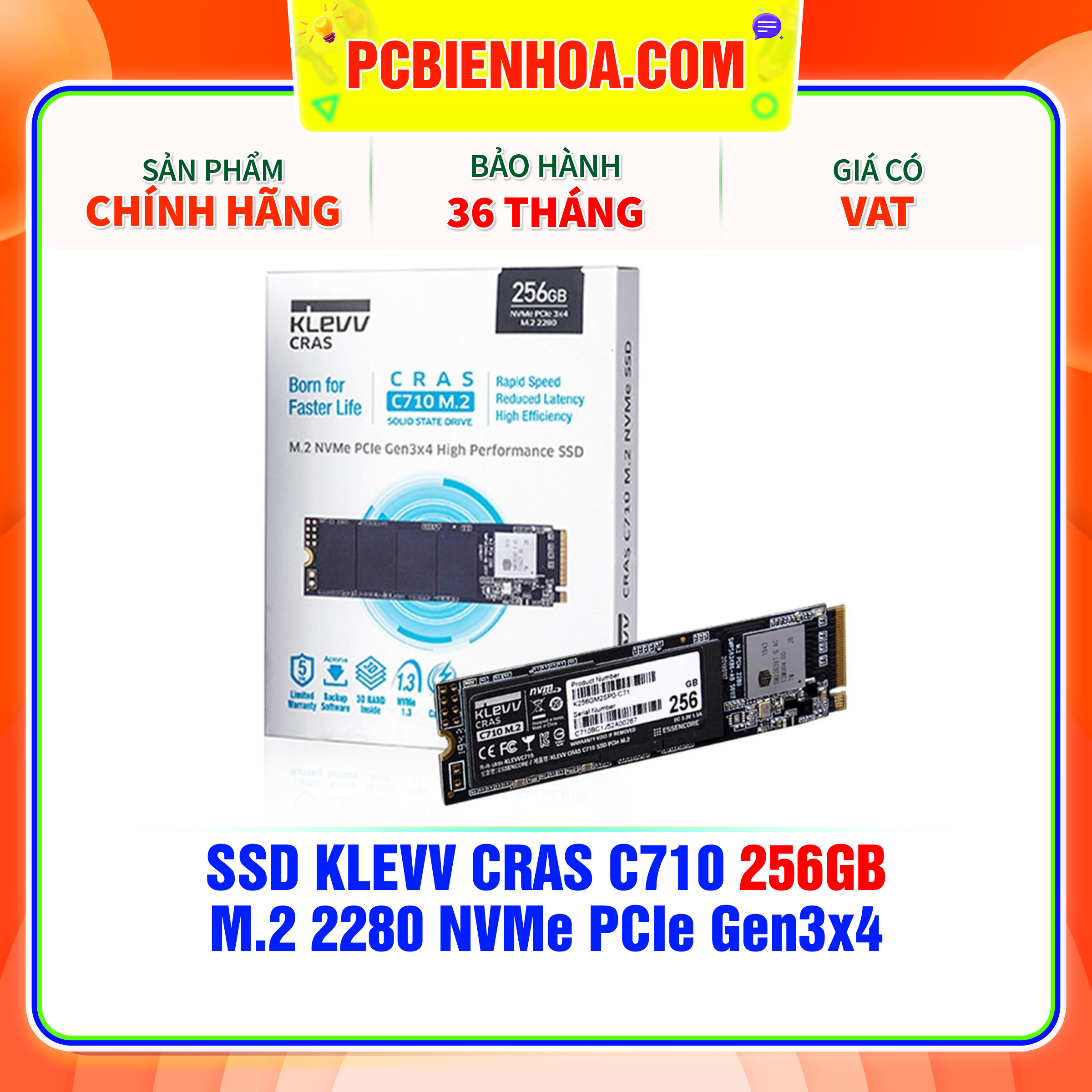 Ổ cứng SSD KLEVV CRAS C710 256GB M.2 NVME chính hãng mới 100% bảo hành 36