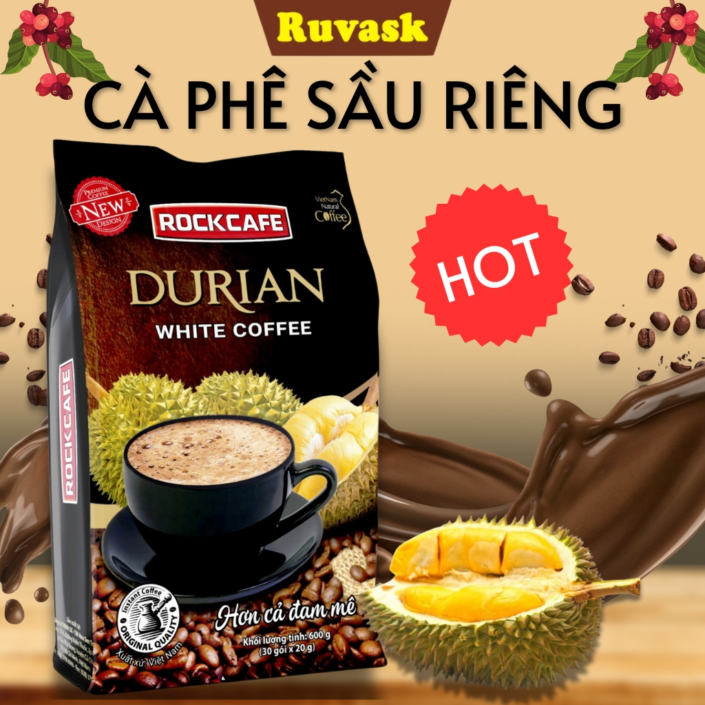 [TẶNG QUÀ] Cà Phê Sầu Riêng Rockcafe DURIAN - Cafe Sầu Riêng Hộp 30 Gói