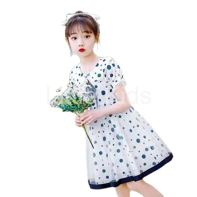 Váy trẻ em, váy công chúa phong cách Hàn Quốc dễ thương, Váy chấm bi cổ hoa siêu kute
