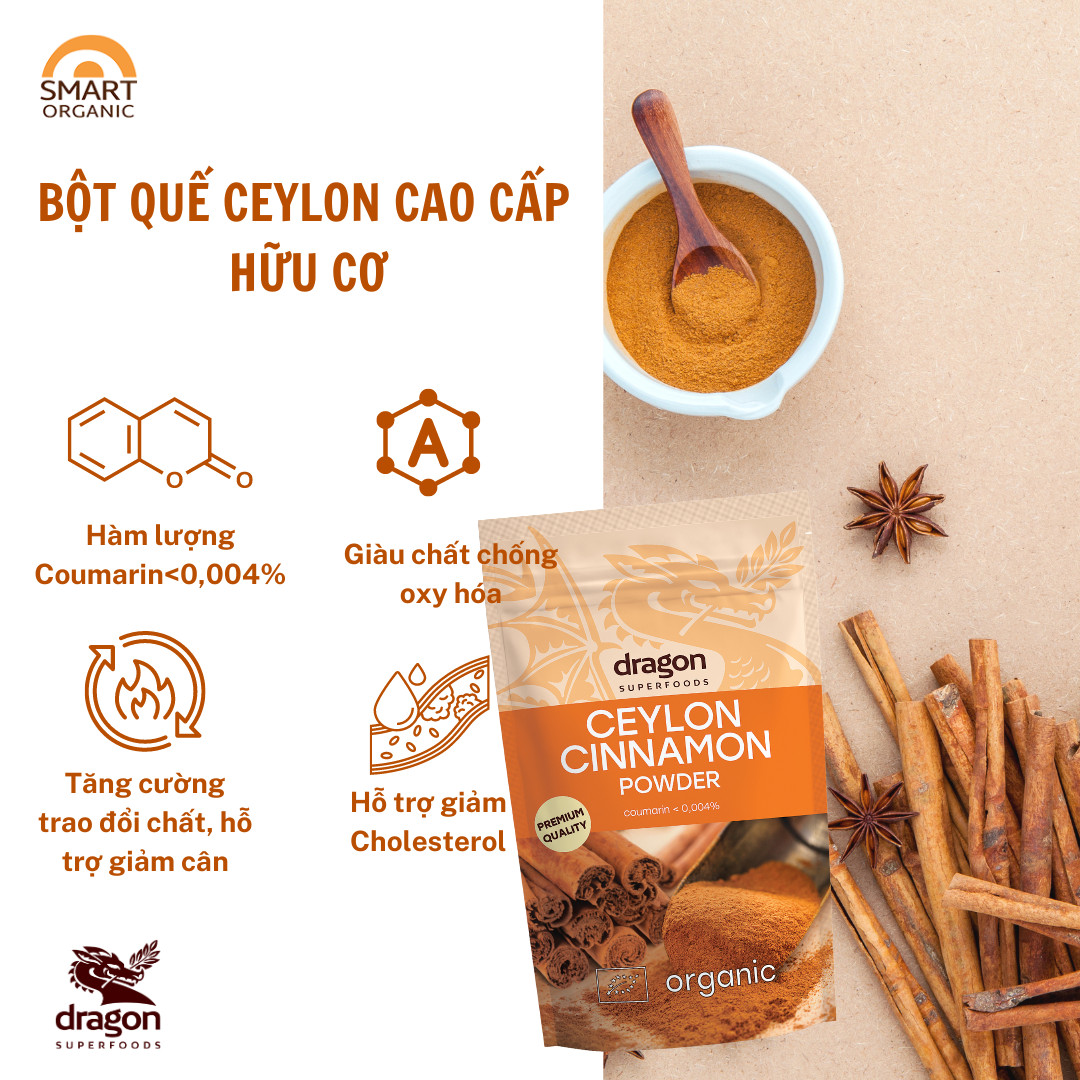 Bột quế hữu cơ dragon superfoods 150g