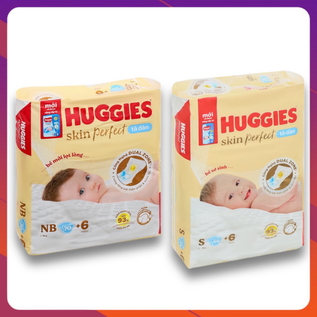 [+6 miếng] Tã/Bỉm Dán Sơ Sinh Huggies S54+6 NB70+6 S54+6 M46+3 Huggies Skin Perfect