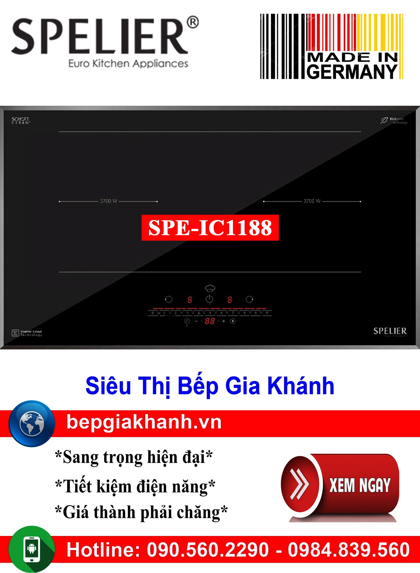[HCM]Bếp từ đôi Spelier SPE-IC1188 nhập khẩu Đức, bếp từ, bếp điện từ, bếp từ đôi, bếp điện từ đôi, bếp từ giá rẻ, bếp điện từ giá rẻ, bếp từ đơn, bep tu don, bep tu
