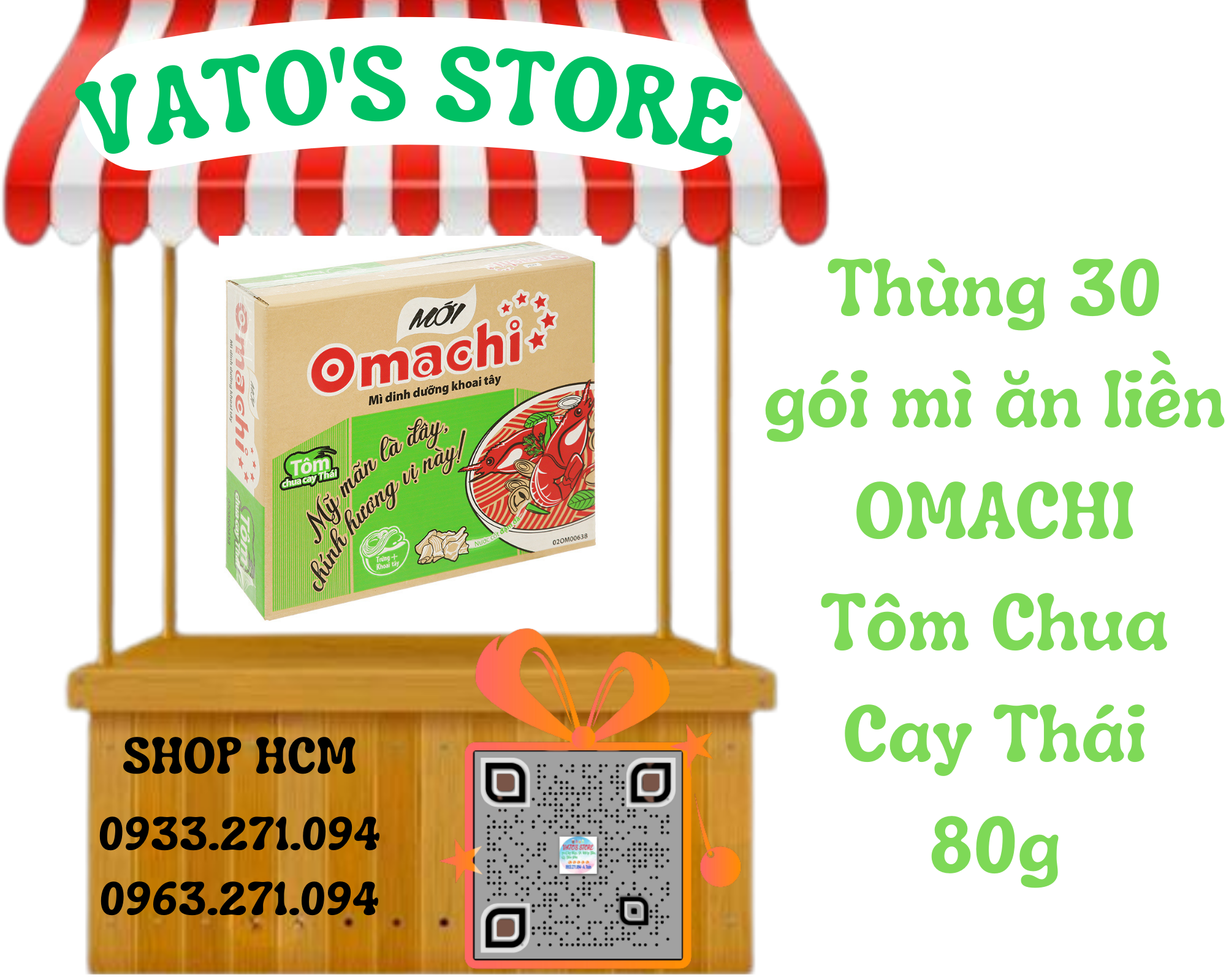 Thùng 30 gói mì khoai tây Omachi tôm chua cay thái 80g / Combo 6 gói mì khoai tây Omachi tôm chua cay thái 80g