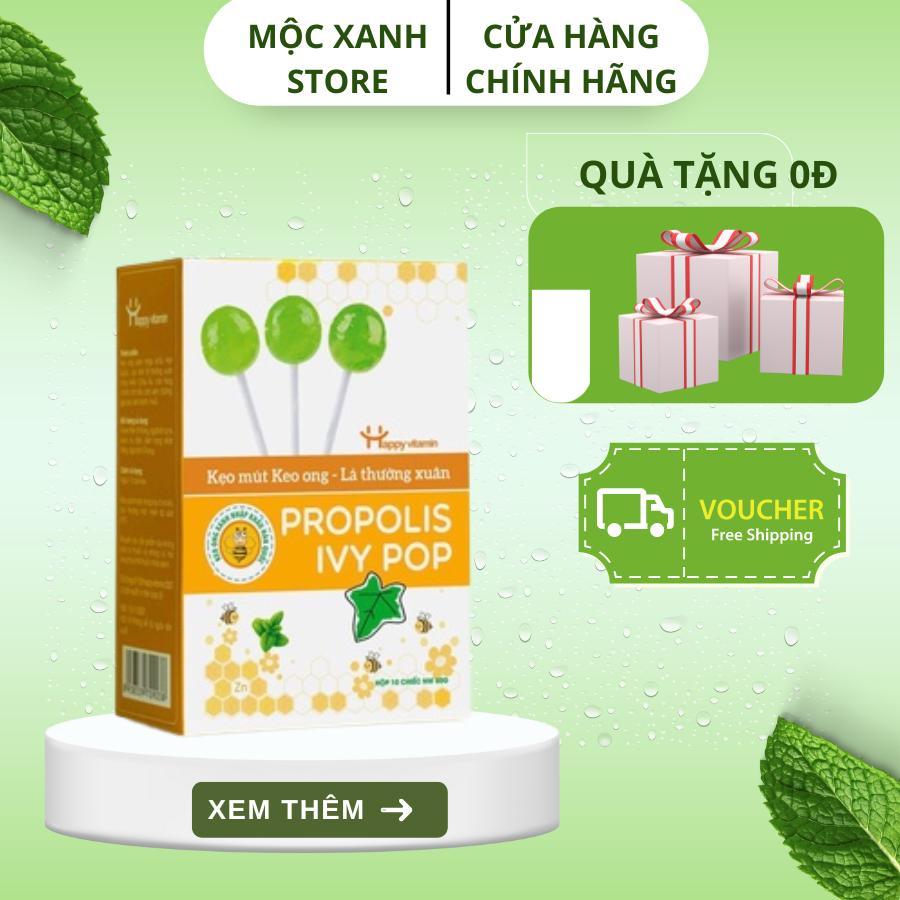 Kẹo mút keo ong lá thường xuân happy vitamin hỗ trợ giảm ho, tốt cho hệ hô hấp