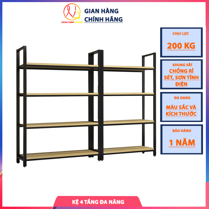 Kệ gỗ để đồ nhà bếp, lò vi sóng, nồi cơm điện chất liệu CAO CẤP, khung thép sơn đen CHỐNG HAN GỈ