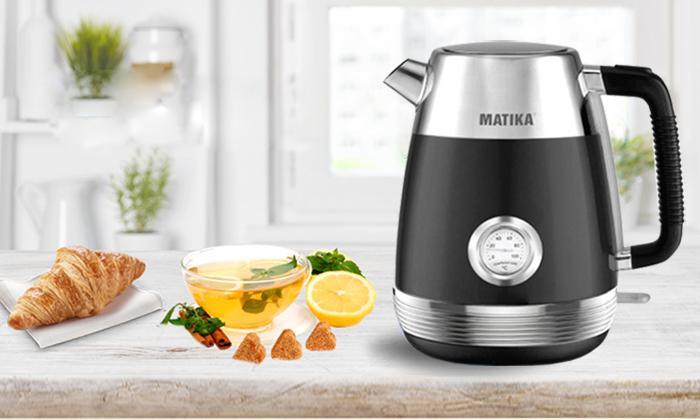 Bình đun siêu tốc cao cấp matika 1,7l 1800w có bảo vệ chống quá nhiệt màu đen bạc mtk- 1869