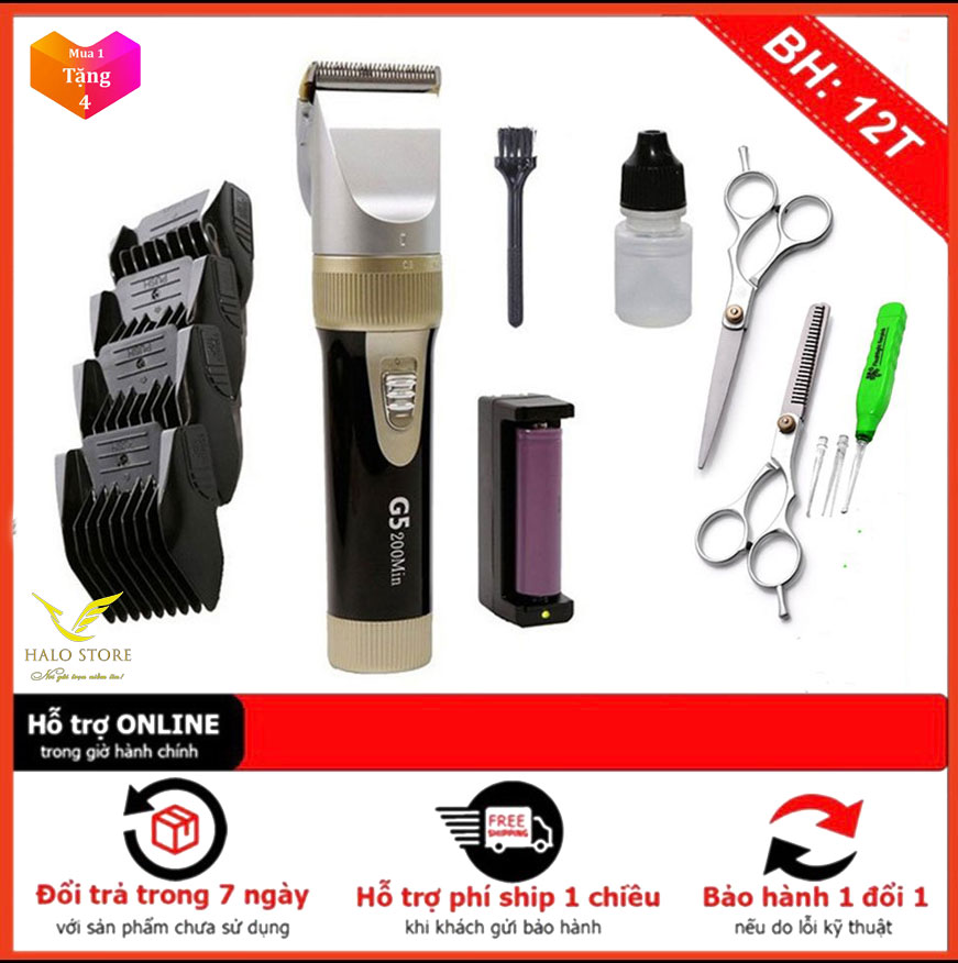 Tông Đơ Cắt Tóc Nam Chuyên Nghiệp G5 - Máy Cắt Tóc Gia Đình Cho Bé Máy Cực Êm TẶNG BỘ Kéo Hớt Tóc + Lấy Ráy Tai + Lược