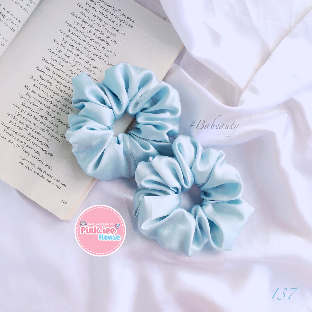 Scrunchies phi bóng xanh ngọc - xanh baby