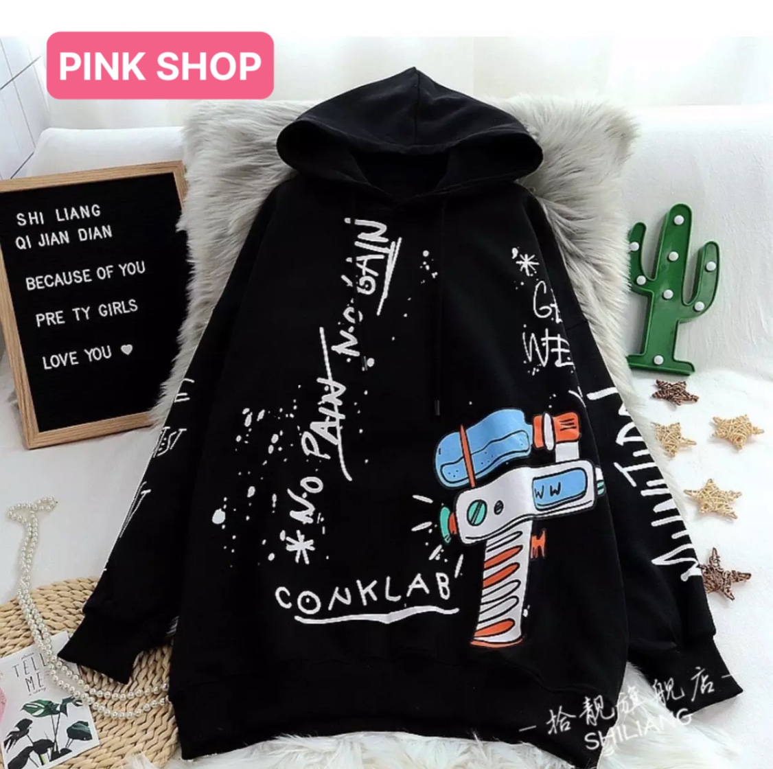 Áo khoác áo hoodie nam nữ no pain form rộng chất nỉ dày dặn ấm ấp pink shop